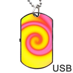 Swirl Yellow Pink Abstract Dog Tag Usb Flash (one Side) by BrightVibesDesign