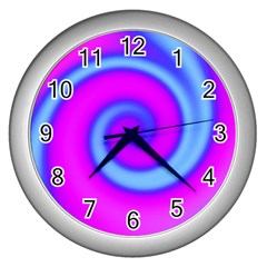 Swirl Pink Turquoise Abstract Wall Clocks (silver) 