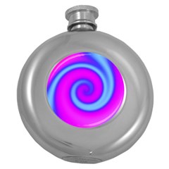 Swirl Pink Turquoise Abstract Round Hip Flask (5 Oz) by BrightVibesDesign