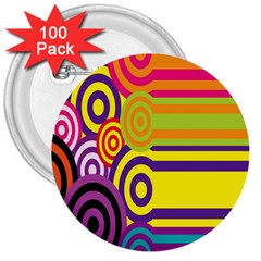 Retro Circles And Stripes 60s 3  Buttons (100 pack) 