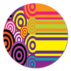 Retro Circles And Stripes 60s Magnet 5  (Round)