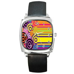 Retro Circles And Stripes 60s Square Metal Watch