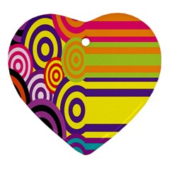 Retro Circles And Stripes 60s Heart Ornament (Two Sides)