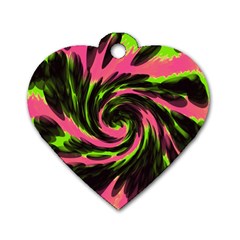 Swirl Black Pink Green Dog Tag Heart (two Sides) by BrightVibesDesign