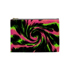 Swirl Black Pink Green Cosmetic Bag (medium)  by BrightVibesDesign