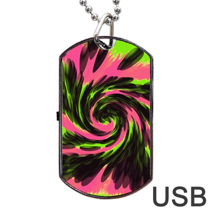 Swirl Black Pink Green Dog Tag USB Flash (Two Sides)