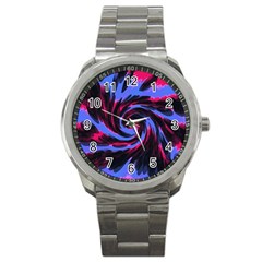 Swirl Black Blue Pink Sport Metal Watch by BrightVibesDesign