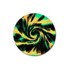 Swirl Black Yellow Green Rubber Coaster (round)  by BrightVibesDesign