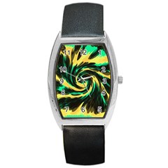 Swirl Black Yellow Green Barrel Style Metal Watch by BrightVibesDesign