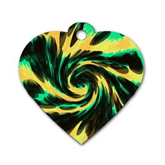 Swirl Black Yellow Green Dog Tag Heart (two Sides) by BrightVibesDesign