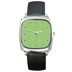 Mod Twist Stripes Green And White Square Metal Watch by BrightVibesDesign