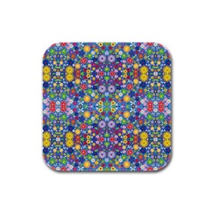 Colorful Flowers Rubber Square Coaster (4 Pack)  by LoolyElzayat