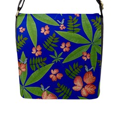 Leaves On Blue Flap Messenger Bag (l)  by LoolyElzayat