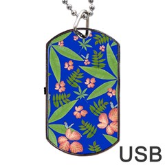 Leaves On Blue Dog Tag Usb Flash (two Sides)