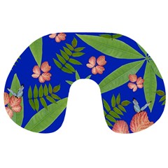 Leaves On Blue Travel Neck Pillows by LoolyElzayat