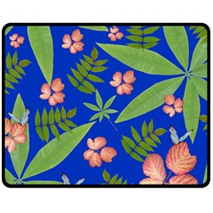 Leaves On Blue Double Sided Fleece Blanket (medium)  by LoolyElzayat