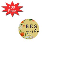 Best Wishes Yellow Flower Greeting 1  Mini Buttons (100 Pack) 