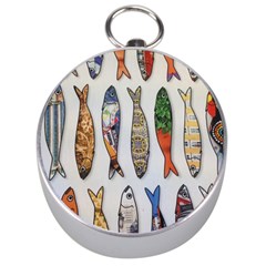 Fish Sardines Motive Pattern Silver Compasses