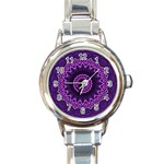 Mandala Purple Mandalas Balance Round Italian Charm Watch Front