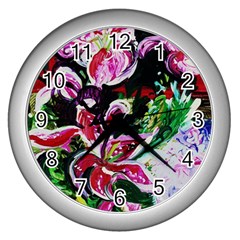 Lilac And Lillies 3 Wall Clocks (silver) 