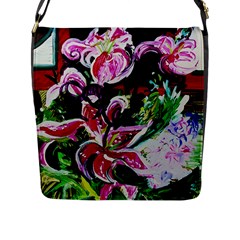 Lilac And Lillies 3 Flap Messenger Bag (l)  by bestdesignintheworld