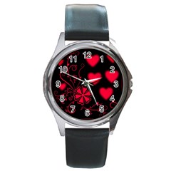 Background Hearts Ornament Romantic Round Metal Watch