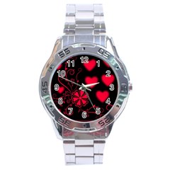 Background Hearts Ornament Romantic Stainless Steel Analogue Watch by Sapixe