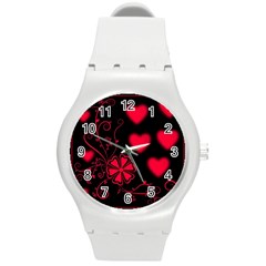 Background Hearts Ornament Romantic Round Plastic Sport Watch (m) by Sapixe