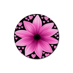 Flower Plant Floral Petal Nature Rubber Round Coaster (4 Pack) 