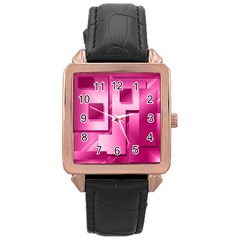 Pink Figures Rectangles Squares Mirror Rose Gold Leather Watch  by Sapixe