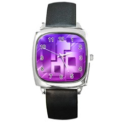 Purple Figures Rectangles Geometry Squares Square Metal Watch