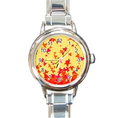 Leaves Autumn Maple Drop Listopad Round Italian Charm Watch