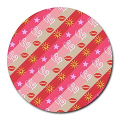 Background Desktop Pink Sun Stars Round Mousepads