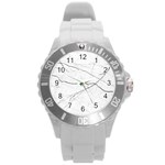 White Background Pattern Tile Round Plastic Sport Watch (L) Front