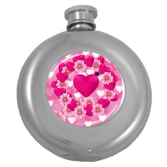 Background Flowers Texture Love Round Hip Flask (5 Oz)