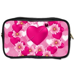 Background Flowers Texture Love Toiletries Bags by Sapixe