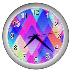 Squares Color Squares Background Wall Clocks (silver) 