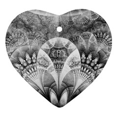 Black And White Fanned Feathers In Halftone Dots Ornament (heart) by jayaprime