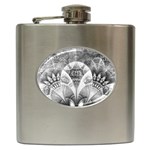 Black and White Fanned Feathers in Halftone Dots Hip Flask (6 oz) Front