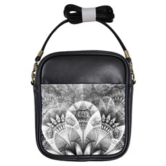 Black And White Fanned Feathers In Halftone Dots Girls Sling Bags by jayaprime