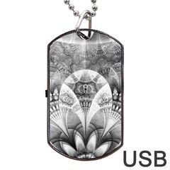 Black And White Fanned Feathers In Halftone Dots Dog Tag Usb Flash (one Side)