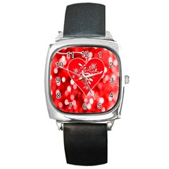 Love Romantic Greeting Celebration Square Metal Watch by Sapixe