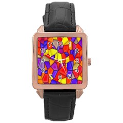 Mosaic Tiles Pattern Texture Rose Gold Leather Watch 