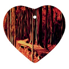 Forest Autumn Trees Trail Road Ornament (heart) by Sapixe