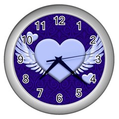 Background Texture Heart Wings Wall Clocks (silver) 