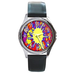 Embroidery Dab Color Spray Round Metal Watch by Sapixe
