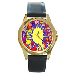 Embroidery Dab Color Spray Round Gold Metal Watch by Sapixe