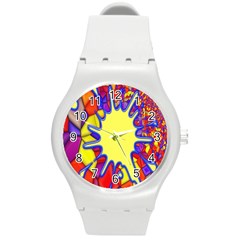 Embroidery Dab Color Spray Round Plastic Sport Watch (m) by Sapixe