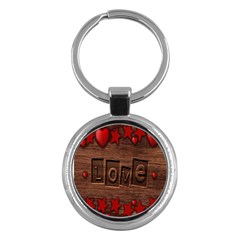 Background Romantic Love Wood Key Chains (round) 