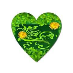 Background Texture Green Leaves Heart Magnet